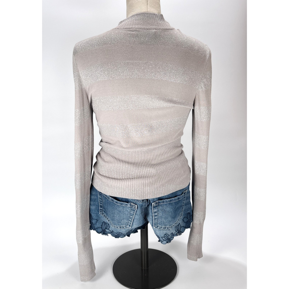 Y2K Bebe LOGO Rhinestone Full Zip Sweater Gray Mock Neck MED Sparkle Jacket - Picture 4 of 7